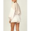 imageFlygo Womens Knit Striped 2 Piece Outfits Crewneck Pullover Sweater Shorts Set Wide Leg Matching Set LoungewearBeige