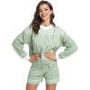 imageFlygo Womens Knit Striped 2 Piece Outfits Crewneck Pullover Sweater Shorts Set Wide Leg Matching Set LoungewearGreen