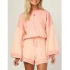 imageFlygo Womens Knit Striped 2 Piece Outfits Crewneck Pullover Sweater Shorts Set Wide Leg Matching Set LoungewearPeach Pink