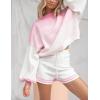 imageFlygo Womens Knit Striped 2 Piece Outfits Crewneck Pullover Sweater Shorts Set Wide Leg Matching Set LoungewearPink