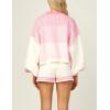 imageFlygo Womens Knit Striped 2 Piece Outfits Crewneck Pullover Sweater Shorts Set Wide Leg Matching Set LoungewearPink
