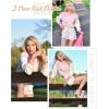 imageFlygo Womens Knit Striped 2 Piece Outfits Crewneck Pullover Sweater Shorts Set Wide Leg Matching Set LoungewearPink