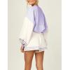 imageFlygo Womens Knit Striped 2 Piece Outfits Crewneck Pullover Sweater Shorts Set Wide Leg Matching Set LoungewearPurple