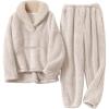 imageFlygo Girls Fuzzy Pants Set Fleece Outfits Winter Flannel Loose Fluffy Pullover Sweatshirt Top Pants SweatsuitBeigeL