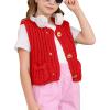imageFlygo Girls Sweater Vest Chunky Button Down Crochet Knit Cardigan Trendy Sleeveless Sweaters Top with Pockets 514 YearsRed