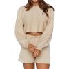 imageFlygo Lougewear for Women 2 Piece Knitted Jogging Suits Long Sleeve Pajamas Shorts Sweatsuit SetsApricot