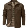 imageFlygo Mens Flannel Lined Shirt Jacket Lightweight Snap Button Western Jacket Rugged Outdoor Cowboy Shirts JacketsCoffee