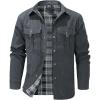 imageFlygo Mens Flannel Lined Shirt Jacket Lightweight Snap Button Western Jacket Rugged Outdoor Cowboy Shirts JacketsGrey