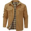 imageFlygo Mens Flannel Lined Shirt Jacket Lightweight Snap Button Western Jacket Rugged Outdoor Cowboy Shirts JacketsSudan Brown