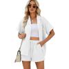 imageFlygo Two Piece Casual Outfits Short Sleeves Button Down Oversized Shirt and Shorts Sweatsuit SetsWhiteXL