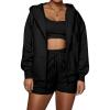 imageFlygo Womens 3 Piece Lounge Sets Long Sleeve Tracksuits Sexy Hooded Sweatsuit Outfits Shorts JacketBlack