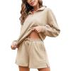 imageFlygo Womens Cotton 2 Piece Outfits Sweatsuit Lounge Sets Half Zip Crop Top and High Waisted Shorts Sweatshirt TracksuitApricot