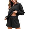 imageFlygo Womens Cotton 2 Piece Outfits Sweatsuit Lounge Sets Half Zip Crop Top and High Waisted Shorts Sweatshirt TracksuitBlack