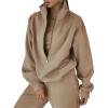 imageFlygo Womens Fleece 2 Piece Outfits Sweatsuit Half Zip Pullover Sweatshirt Joggers Pants Tracksuit Set01 Khaki