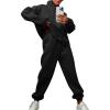imageFlygo Womens Fleece 2 Piece Sweatsuit Half Zip Pullover Jogging Tracksuit Sweatshirt and SweatpantsBlackM