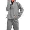 imageFlygo Womens Fleece 2 Piece Sweatsuit Half Zip Pullover Jogging Tracksuit Sweatshirt and SweatpantsGreyM