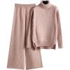 imageFlygo Womens Knit 2 Piece Outfit Wide Leg Pants Turtleneck Sweater Sets Lounge SweatsuitPink