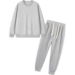 imageFlygo Boys Girls 2 Piece Tracksuit Athletic Sweatsuits Set Unisex Kids Crewneck Sweatshirt and Jogger Sweatpants with PocketsLightgrey