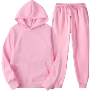 imageFlygo Jogging Set 2 Piece Tracksuit Women Sweatsuits Outfits Pullover Hoodies Sweatshirt PantsPink