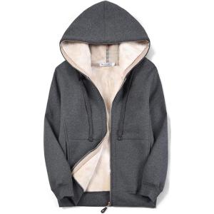 imageFlygo Womens Casual Winter Warm Sherpa Lined Full Zip Hoodie Fleece Sweatshirt JacketDark Grey