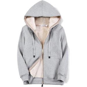 imageFlygo Womens Casual Winter Warm Sherpa Lined Full Zip Hoodie Fleece Sweatshirt JacketLight Grey