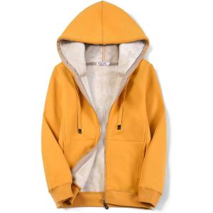 imageFlygo Womens Casual Winter Warm Sherpa Lined Full Zip Hoodie Fleece Sweatshirt JacketYellow