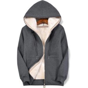 imageFlygo Womens Casual Winter Warm Sherpa Lined Zip Up Fleece Hoodie Sweatshirt Jacket CoatDark Grey