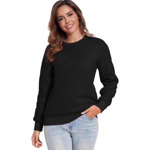 imageFlygo Womens Crew Neck Sherpa Lined Pullover Sweatshirt Casual Winter Warm SweatshirtBlack