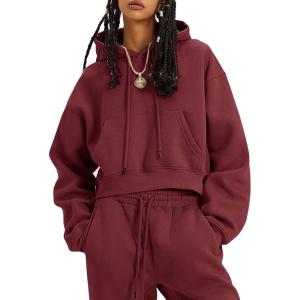 imageFlygo Womens Fleece 2 Piece Outfits Sweatsuit Crop Pullover Sweatshirt Joggers Pants Tracksuit SetBurgundy