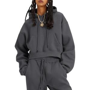 imageFlygo Womens Fleece 2 Piece Outfits Sweatsuit Crop Pullover Sweatshirt Joggers Pants Tracksuit SetDarkdrey