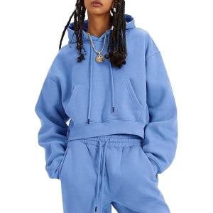 imageFlygo Womens Fleece 2 Piece Outfits Sweatsuit Crop Pullover Sweatshirt Joggers Pants Tracksuit SetLight Blue