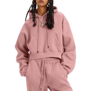 imageFlygo Womens Fleece 2 Piece Outfits Sweatsuit Crop Pullover Sweatshirt Joggers Pants Tracksuit SetPink