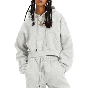 imageFlygo Womens Fleece 2 Piece Outfits Sweatsuit Crop Pullover Sweatshirt Joggers Pants Tracksuit SetWhiteheather