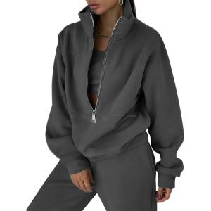 imageFlygo Womens Fleece 2 Piece Outfits Sweatsuit Half Zip Pullover Sweatshirt Joggers Pants Tracksuit Set01 Dark Grey