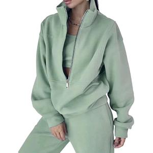 imageFlygo Womens Fleece 2 Piece Outfits Sweatsuit Half Zip Pullover Sweatshirt Joggers Pants Tracksuit Set01 Green
