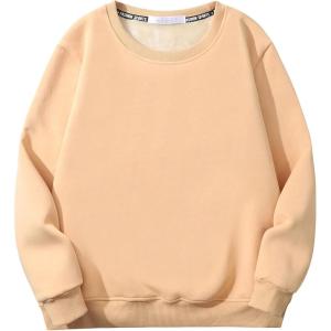 imageFlygo Womens Warm Sherpa Lined Crewneck Fleece Sweatshirt Pullover TopsKhaki