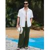 imageFlygo Mens Linen Pants Casual Wide Leg Baggy Pants Summer Cotton Elastic Waist Yoga Beach Palazzo TrousersArmy Green