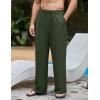 imageFlygo Mens Linen Pants Casual Wide Leg Baggy Pants Summer Cotton Elastic Waist Yoga Beach Palazzo TrousersArmy Green