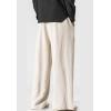 imageFlygo Mens Linen Pants Casual Wide Leg Baggy Pants Summer Cotton Elastic Waist Yoga Beach Palazzo TrousersBeige