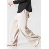 imageFlygo Mens Linen Pants Casual Wide Leg Baggy Pants Summer Cotton Elastic Waist Yoga Beach Palazzo TrousersBeige