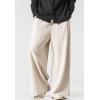 imageFlygo Mens Linen Pants Casual Wide Leg Baggy Pants Summer Cotton Elastic Waist Yoga Beach Palazzo TrousersBeige