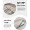 imageFlygo Mens Linen Pants Casual Wide Leg Baggy Pants Summer Cotton Elastic Waist Yoga Beach Palazzo TrousersBeige