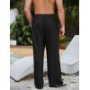 imageFlygo Mens Linen Pants Casual Wide Leg Baggy Pants Summer Cotton Elastic Waist Yoga Beach Palazzo TrousersBlack
