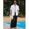 imageFlygo Mens Linen Pants Casual Wide Leg Baggy Pants Summer Cotton Elastic Waist Yoga Beach Palazzo TrousersBlack