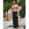 imageFlygo Mens Linen Pants Casual Wide Leg Baggy Pants Summer Cotton Elastic Waist Yoga Beach Palazzo TrousersBlack