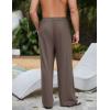imageFlygo Mens Linen Pants Casual Wide Leg Baggy Pants Summer Cotton Elastic Waist Yoga Beach Palazzo TrousersBrown