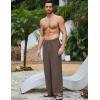 imageFlygo Mens Linen Pants Casual Wide Leg Baggy Pants Summer Cotton Elastic Waist Yoga Beach Palazzo TrousersBrown