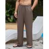 imageFlygo Mens Linen Pants Casual Wide Leg Baggy Pants Summer Cotton Elastic Waist Yoga Beach Palazzo TrousersBrown