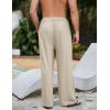imageFlygo Mens Linen Pants Casual Wide Leg Baggy Pants Summer Cotton Elastic Waist Yoga Beach Palazzo TrousersKhaki