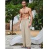 imageFlygo Mens Linen Pants Casual Wide Leg Baggy Pants Summer Cotton Elastic Waist Yoga Beach Palazzo TrousersKhaki